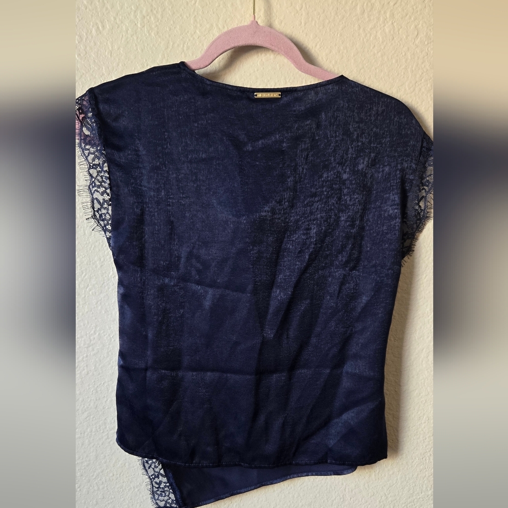 NEW$98 MICHAEL Michael Kors Midnight Blue Short Sleeve Blouse Size Xs - Picture 2 of 6